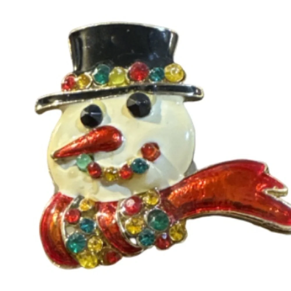 Festive Snowman vintage Brooch light up with Colorful Gems